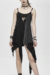 Schwarzes asymmetrisches Punk-Strickkleid mit zerrissenen Löchern für Damen